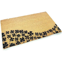 Melns ingvers Liels biezs dekoratīvs rakstains kokosšķiedras grīdas paklājs ar dabīgiem rakstiem (Four Leaf Clover)