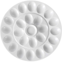 Flexzion Deviled Egg Tray Keramikas porcelāna 25 Cup Eggs Serving Tray Catering Plate for Devil Eggs, Lieldienu olu turētājs un deserti Unikāls dekoratīvs virtuves trauks Plate