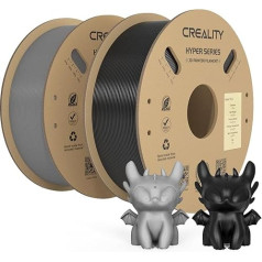 Creality oficiālais Hyper PLA filaments melns + pelēks, 2 kg, 3D printeru filaments ātrdarbīgai drukāšanai, izturīgs un izturīgs, gluds, ar pārliekuma īpašībām, izmēru precizitāte +/-0,03 mm, 2 ruļļi