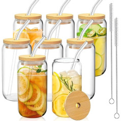 YFKJEU 8 glāžu komplekts ar vāku un salmiņu, 350 ml kokteiļu glāzes, dzeramās glāzes, burbuļtējas glāzes ar vāku un salmiņu, glāzes kokteiļiem, ledus kafijai, limonādēm