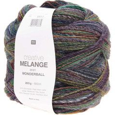 Rico Creative Melange Aran Wonderball Color 12, krāsu gradients, adatu izmērs 5 mm, 200 g bumbiņa, vilna, adīšanai vai tamborēšanai