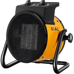 SIAL 3000 W ventilatora sildītājs, elektriskais sildītājs, keramiskais sildītājs, celtniecības sildītājs, celtniecības žāvētājs, sildītājs ar aizsardzību pret pārkaršanu, būvlaukumiem, mājām, darbnīcām, garāžām, P3, dzeltens