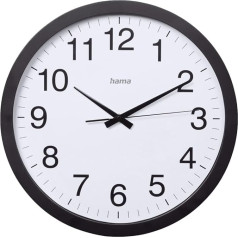 Hama Aruba sienas pulkstenis (bez tikšķināšanas trokšņiem, klusais kvarca pulkstenis, diametrs 40 cm, liels ciparnīca, analogais pulkstenis, ar stundu, minūšu un sekunžu rādītājiem, stikla vāks, ar bateriju), melns
