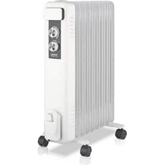 HAEGER Elegance IX elektriskais eļļas radiators ar 2000 W jaudu, 3 ātruma līmeņi, regulējams termostats, 5 eļļas kanāli katrā elementā, 3 siltuma iestatījumi, balts