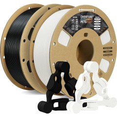 OVERTURE PETG filaments 1,75 mm, 2 kg, 3D drukāšanas filaments 3D printeriem, izmēru precizitāte +/- 0,02 mm (melns + balts)