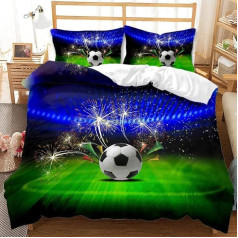 Futbola gultas veļa Bērnu 135 x 200 cm, 3D drukas futbola raksts Segas pārvalks, zilā krāsā ar spilvendrānu (A-1, 200 x 200 cm), zilā krāsā ar spilvendrānu (A-1, 200 x 200 cm)