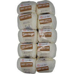 YarnArt Baby Cotton vilna adīšanai ar 50% kokvilnas, 500 g, vienkārtas vilnas (Cream 401), 10 x 50 g iepakojumā