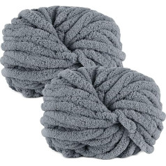 MeYuxg 2 x 250 g storio vilnos verpalai Mezgimo verpalai, itin minkšti Chenille Chunky verpalai, vilna Super Bulky megzti antklodės, megzti naminių gyvūnėlių lizdų antklodės, dekoratyvinės pagalvėlės, rankų mezgimo vilna - tamsiai pilka