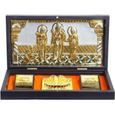 ZAARIYA Ram Darbar Frame/Pocket Temple I 24K zeltīts dekoratīvs fotorāmis un Charan Paduka dāvanām, mājas dekorēšanai un Pūjas istabas dekorēšanai, 23 cm (Ram Darbar - brūns)