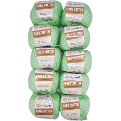 YarnArt Baby Cotton vilna adīšanai ar 50% kokvilnas, 500 g vienkārtas vilnas (Kivi 435), 10 x 50 g iepakojumā