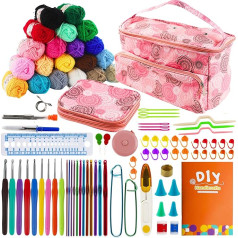 SusggO 96 Pieces Crochet Kit for Beginners Complete Crochet Amigurumi Starter Kit Crochet Accessories 25g 60% Cotton 40% Acrylic Tote Bag Handbag Crochet Kit