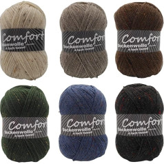 Comfort Wolle x 100 g Comfort zeķu vilna, Tvīds, 4 kārtu, 100 g bumbiņa, 420 m garums, adatas izmērs 2,5 - 3,0 mm, klasiskās tradicionālās krāsas