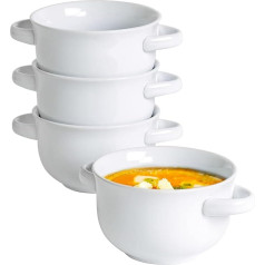 UNICASA zupas bļodas 4 zupas bļodu komplekts ar rokturi 4 personām, porcelāna buljona bļodas/zupas bļoda/zupas bļoda/bļoda ar rokturiem - komplekts 4 x 650 ml