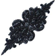 G-RUI DIY Luksusa pērļu mežģīņu aplikācijas kāzu kleitām Rhinestone Lace Applique Patches Embroidery Lace Parches Ropa (11 * 31cm Black)