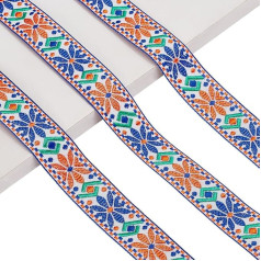 AHANDMAKER 10 jardi ziedu austas apdares Boho lentes mežģīņu apdares 1 collas plata žakarda lenta izšūta etniskā austa lenta šūšanai amatniecības DIY apģērbu rotājumiem zila