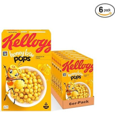 Kellogg's Honey BSSS Pops brokastu pārslas (6 x 400g) - kraukšķīgas graudaugu pārslas ar cukuru un medu - bez mākslīgām krāsvielām un aromatizētājiem