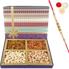 Jaiccha Ghasitaram Rakhi dāvanas brāļiem Augļu n riekstu Dryfruit Box 400 GMS ar Pearl Rakhi