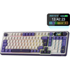 RK ROYAL KLUDGE S98 DE Mehāniskā tastatūra ar viedo displeju un pogu, augšējais stiprinājums, 96% kabeļu mehāniskā tastatūra BT/2.4G/USB-C, Hot-Swap-fähige, Software-Unterstützung, 98 Tasten, QWERTZ