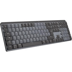 Logitech MX mehāniskā bezvadu bezvadu tastatūra ar apgaismotu veiktspējas tastatūru, taustāmi taustiņi, fona apgaismojums, Bluetooth, USB-C, MacOS, Windows, Linux, iOS, Android, metāla, vācu QWERTZ - pelēka