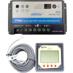 EPEVER® EPIPDB-Com 20A PWM lādēšanas kontrolieris 2 dažādiem akumulatoriem 12/24V Duo Battery ar EPEVER displeja tālvadības pulti MT1
