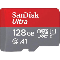 Sandisk Ultra 128GB MicroSDXC Class 10 atmiņas karte un adapteris līdz 100MB/s, U1, A1, FFP, pelēka, sarkana 128 GB