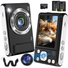 Bofypoo digitālā kamera, 4K autofokusa kamera ar dubulto kameru, 48 MP kompaktā kamera ar 32 GB atmiņas karti, 16X digitālā tālummaiņa iesācējiem (melna)