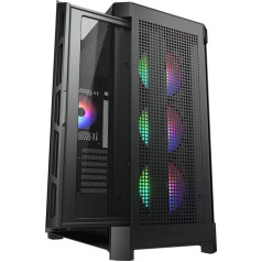 COUGAR Duoface Pro RGB Mid Tower datora korpuss ar 2 atsevišķiem tīklveida priekšējiem paneļiem, stiklu un RGB ventilatoriem (melns)