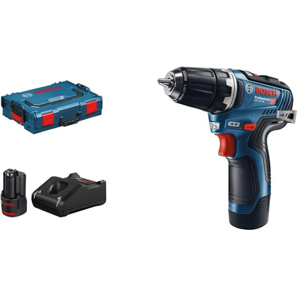 Bosch Professional 12V sistēmas akumulatora skrūvgriezis GSR 12V-35 (2x 3,0 Ah akumulators, 12 V, maksimālais griezes moments: 35/20 Nm, L-BOXX)