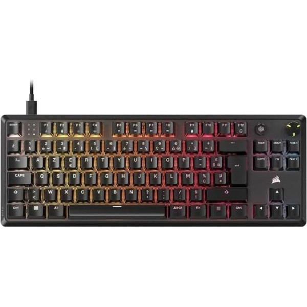 Corsair K70 Core TKL RGB mehāniskā spēļu tastatūra, bez taustiņiem, MLX Red v2, iepriekš eļļota, dubultā trokšņu slāpēšana, ABS taustiņu vāciņi, AZERTY-FR Black