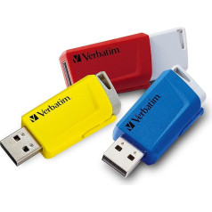 Verbatim Store 'n' Click USB zibatmiņa 3x USB 3.2 Gen 1 16GB Memory Stick ar bloķēšanas mehānismu USB 3 ārējā atmiņa klēpjdatoriem un līdz 5 Gbps Sarkans Zils Zils Dzeltens