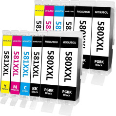 MOGUTOU 580 581 XXL Multipack kasetnes Canon 580 581 XXL printeru kasetnēm, kas saderīgas ar Canon Pixma TS705 TR8550 TR7550 TS6150 TS6151 TS6250 TS6350 TS8251 TS9550 TS9551 (12 iepakojumu)