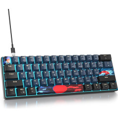 SOLIDEE mehāniskā spēļu tastatūra 60 Prozent,61 Tasten mit Lineare rote Schalter,Eisblaues Licht,kabelgebundene mechanische Tastatur mit LED-Hintergrundbelelightung,für PS5/PS4/Xbox(61 Blue Samurai)