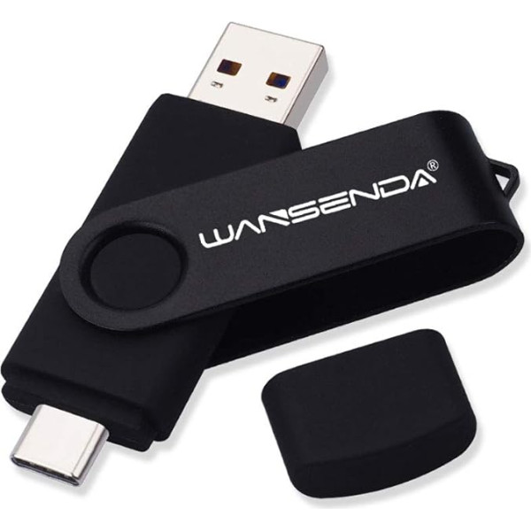 WANSENDA USB C zibatmiņas karte 64 GB, USB C tipa zibatmiņas karte OTG USB 3.0 Dual Flash Drive 2-in-1 Memory Stick planšetdatoram, datoram, MacBook, C tipa Android mobilajam tālrunim (64G, melna)