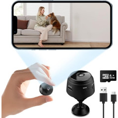 HOVCEH 4K HD Mini kamera, Mini novērošanas kamera iekštelpās ar SD karti 32 GB, Full HD novērošanas kamera, Mini kameras tiešraides mobilā tālruņa lietotne, 360° Wi-Fi kamera ar ilgu gaidīšanas režīmu un ierakstīšanu