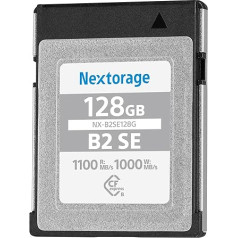 Nextorage Japānas ražotājs CFexpress Typ B 128GB Maksimālais lasīšanas ātrums 1100 MB/s Maksimālais rakstīšanas ātrums 1000 MB/s NX-B2SE128G/INE atmiņas karte