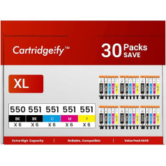 Cartridgeify 30x PGI-550 CLI-551 XL Совместимость с Canon PGI-550 CLI-551 картриджи принтера мультипак для PIXMA MX925 MX725 iP7250 iP8750 MG5450 MG5550 MG5650 MG6350 MG6450 MG665, MG60 MG7150 MG7550