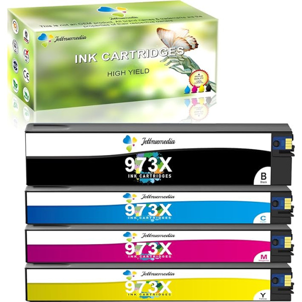 Jettruemedia 973X Multipack kasetnes, kas ir saderīgas ar HP 973X 973 XL priekš HP PageWide Pro 477dw 477dwt 477dwt 477dwt 452dwt 452dwt 452dwt 452dwt 552dw 577dw 577z Managed MFP P57750dw P55250dw (4 iepakojumi pa daļām)