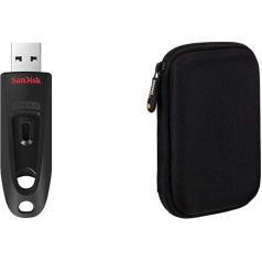 SanDisk Ultra 32GB USB zibatmiņas disks USB 3.0 līdz 100MB/s un Amazon Basics aizsargvāciņš ārējiem cietajiem diskiem