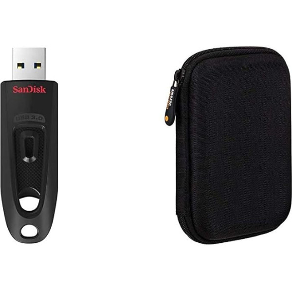 SanDisk Ultra 32GB USB zibatmiņas disks USB 3.0 līdz 100MB/s un Amazon Basics aizsargvāciņš ārējiem cietajiem diskiem