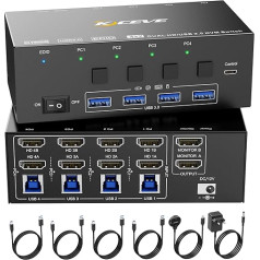 KVM slēdzis 4 datoriem 2 monitoriem, KCEVE 8K@60Hz, 4K@144Hz USB 3.0 HDMI KVM slēdzis ar EDID emulatoru 4 datoru koplietošanai ar peli, tastatūru un monitoru, stabils mikroshēma, augsta savietojamība