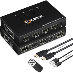 HDMI KVM slēdzis 4K @ 60Hz, 4 ieejas 1 izejas datora peles un tastatūras slēdzis portatīvajam datoram, PC, PS4, Xbox HDTV, ar tālvadības pulti (2 x AAA baterijas nav iekļautas)