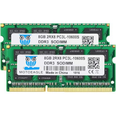 motoeagle 16GB komplekts (2x8GB) DDR3 1333MHz SODIMM PC3-10600S 8GB 204-Pin Unbuffered Non-ECC CL9 2Rx8 Dual Rank piezīmjdatoru atmiņa