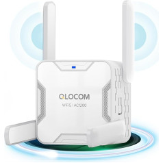 QLOCOM 2025 naujausias WLAN stiprintuvas 1200 Mbps, dviejų juostų WLAN kartotuvas 5,8 GHz ir 2,4 GHz, WiFi signalo stiprintuvas su LAN/WAN prievadu, suderinamas su 99 % standartinių WiFi maršrutizatorių