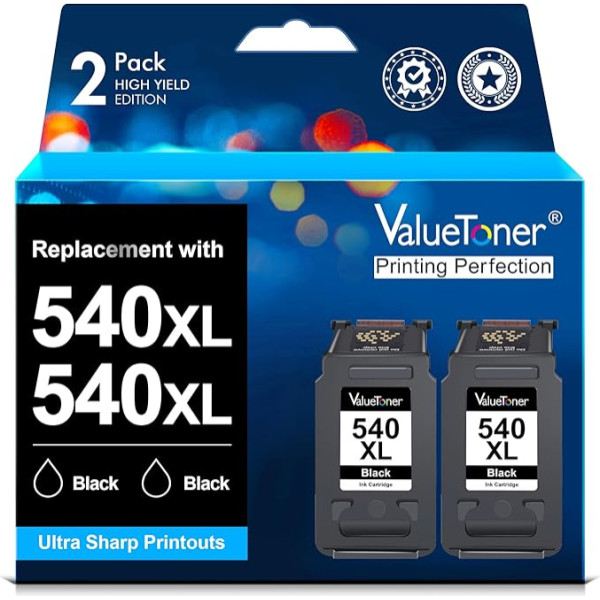 Valuetoner 540 541 atjaunotas Canon printeru kasetnes 540 541 XL PG-540XL CL-541XL priekš Canon Pixma TS5150 MG3650 MG3650s MG3600 MG4250 MX475 MX515 MX535 MG3500(2 melnas)