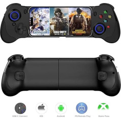 Megadream USB-C mobilais spēļu kontrolieris iPhone 15/16 Series & Android, PS Remote Player Gamepad für PS5/PS4/Xbox/PC, Cloud Gaming Joystick, Hall Joysticks/Hall Trigger (melns)