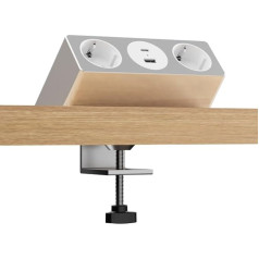 kalb Nexura Multi-Table ligzda, 2 x 230 VAC, USB A/C 30 W, elastīga montāža ar C skavu vai montāžas plāksni, 2 m kabelis, Plug & Play, mājoklim, birojam un mēbelēm, kabeļu vadībai