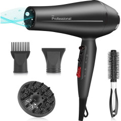 Faszin matu žāvētājs Ion Professional Hair Dryer - īpaši ātrs matu žāvētājs ar Triple-L Plus karstumizturīgu tehnoloģiju un 4 matu veidošanas piederumiem (tumši pelēks)