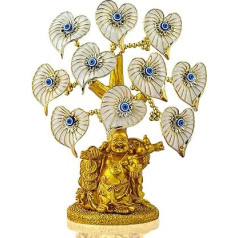 Zils Evil Eye naudas koks ar krāsotu zelta Budas statuju Baltās mākslīgās puķes Mājas biroja aizsardzības apdare Feng Shui ornaments