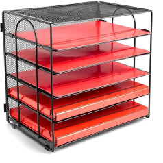AMECO Metāla paplate vēstuļu paplate ar 5 nodalījumiem - dokumentu paplāte rakstāmgalda organizatoram birojā - A4 lapām - 34,2 x 24 x 31,5 cm, melnā krāsā