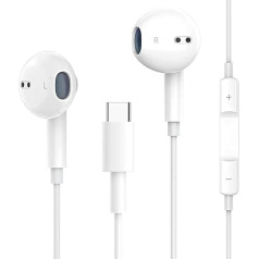 USB C austiņas, vadu austiņas ar mikrofonu un skaļuma regulēšanas funkciju, iPhone 16 austiņas, HiFi Stereo austiņas/Apple vadu austiņas iPhone 16/15/Samsung Galaxy S24/iPad Pro/Google Pixel/Xiao-mi